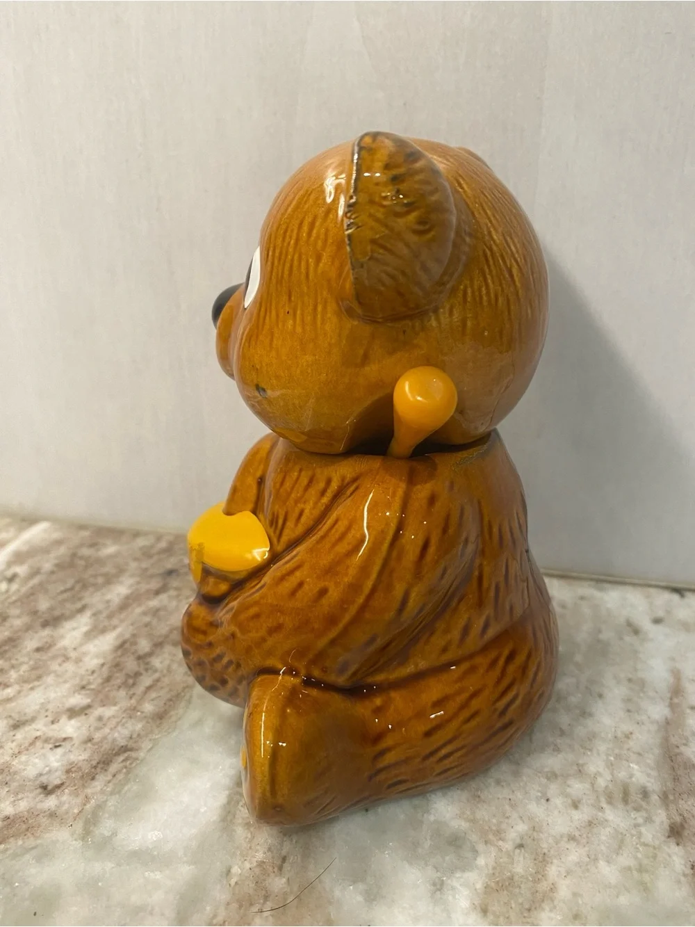 Vintage 1982 Houston Foods Ceramic Teddy Bear Honey Pot Jar with Dipper - Unused